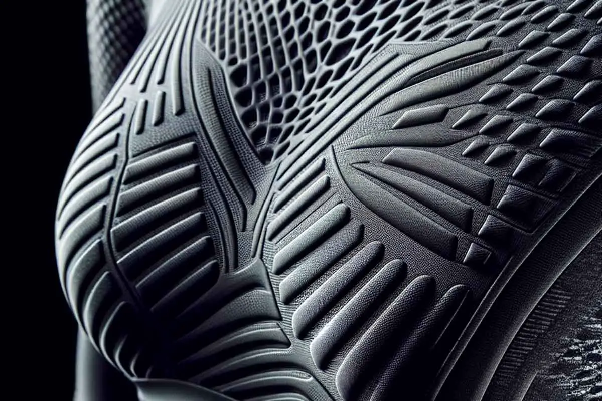 Close-up view of a high-impact sports bra detailing moisture-wicking fabric and compression support for female soccer players.
